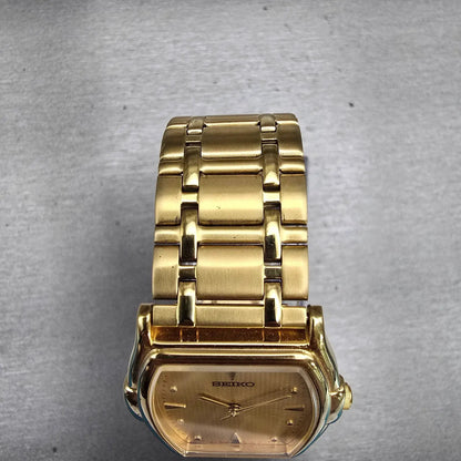 Seiko Watch Men 31mm Gold Dial Gold Tone Rectangle V701-5220 New Battery Vintage4