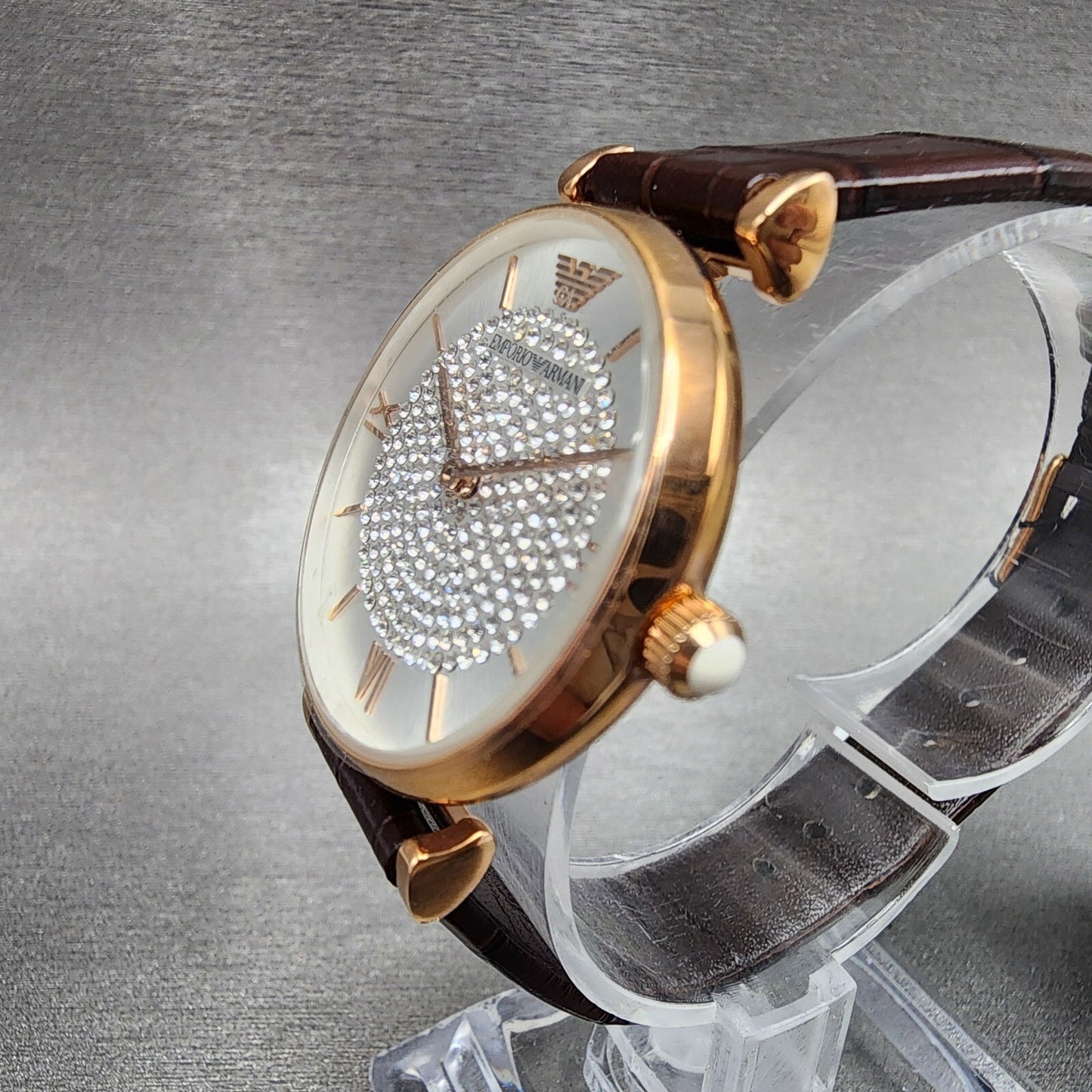 Emporio Armani Gianni Watch Women 32mm Silver Dial Rose Gold Tone Round AR11269