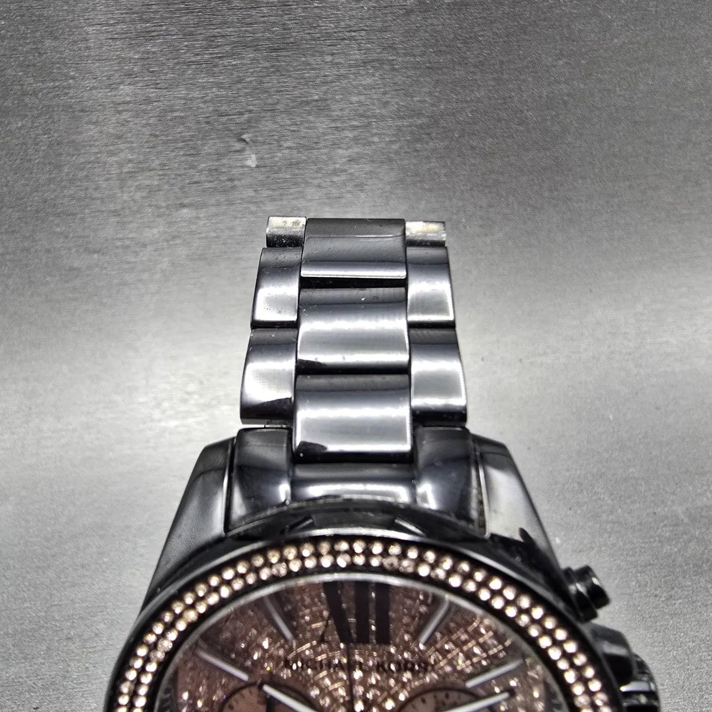 Michael Kors Wren Chronograph Watch Women 42mm Pink Dial Black Tone Dat New Batt4