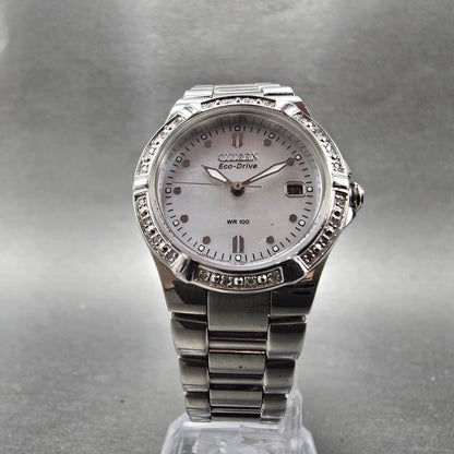 Citizen Eco-Drive Watch Women 26mm MOP Dial Silver Tone Gemmed E011-S043697 RunL5
