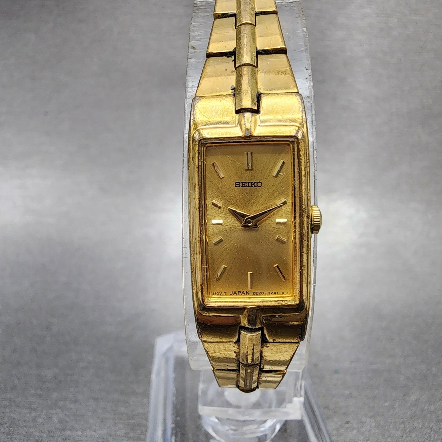Seiko Tank Watch Women 13mm Champagne Dial Gold Tone Rectangle 2e207479 New Bat0