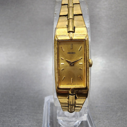 Seiko Tank Watch Women 13mm Champagne Dial Gold Tone Rectangle 2e207479 New Bat0