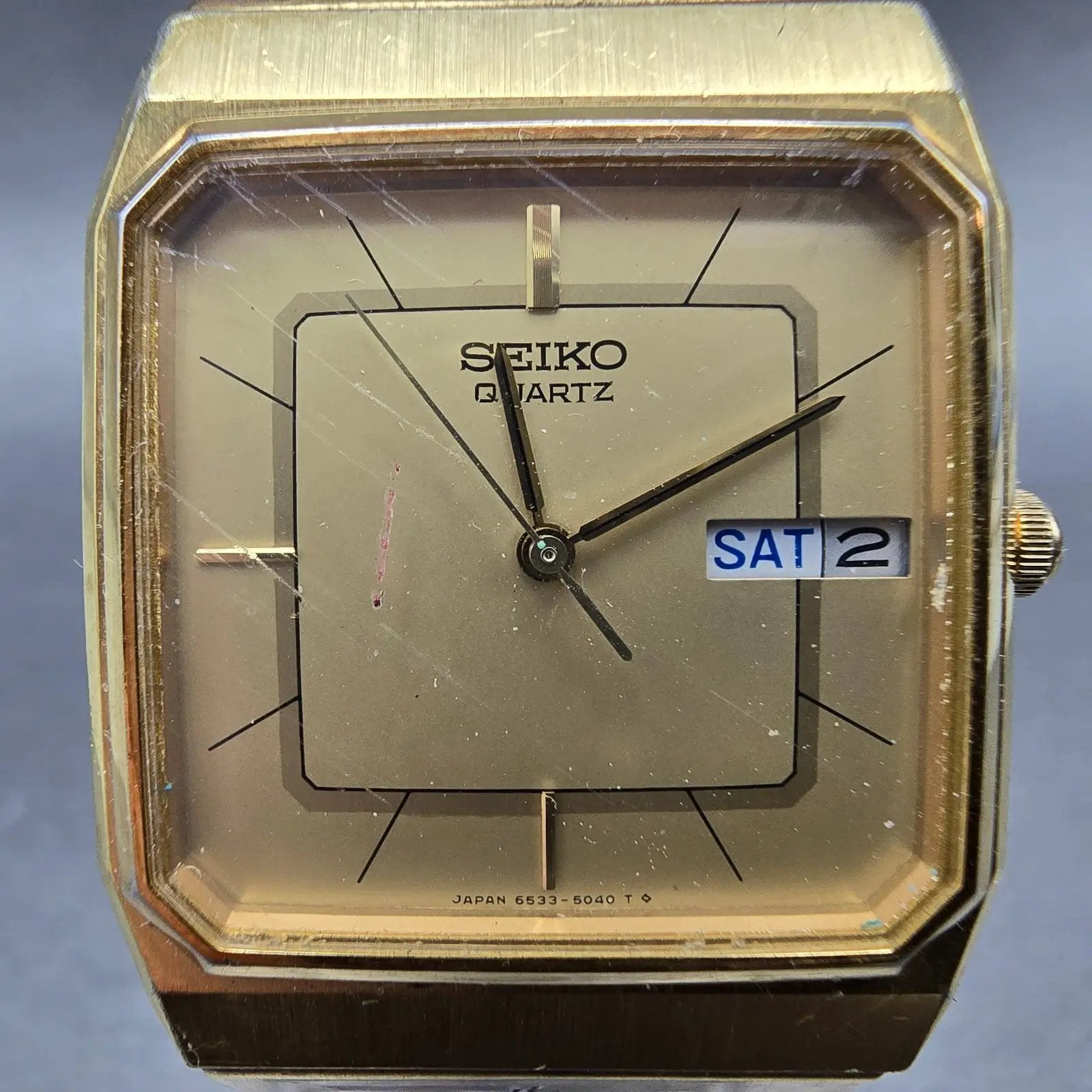 Seiko Watch Men 29mm Champagne Dial Gold Tone Daydate Square 6533-5039 PARTS NLK2