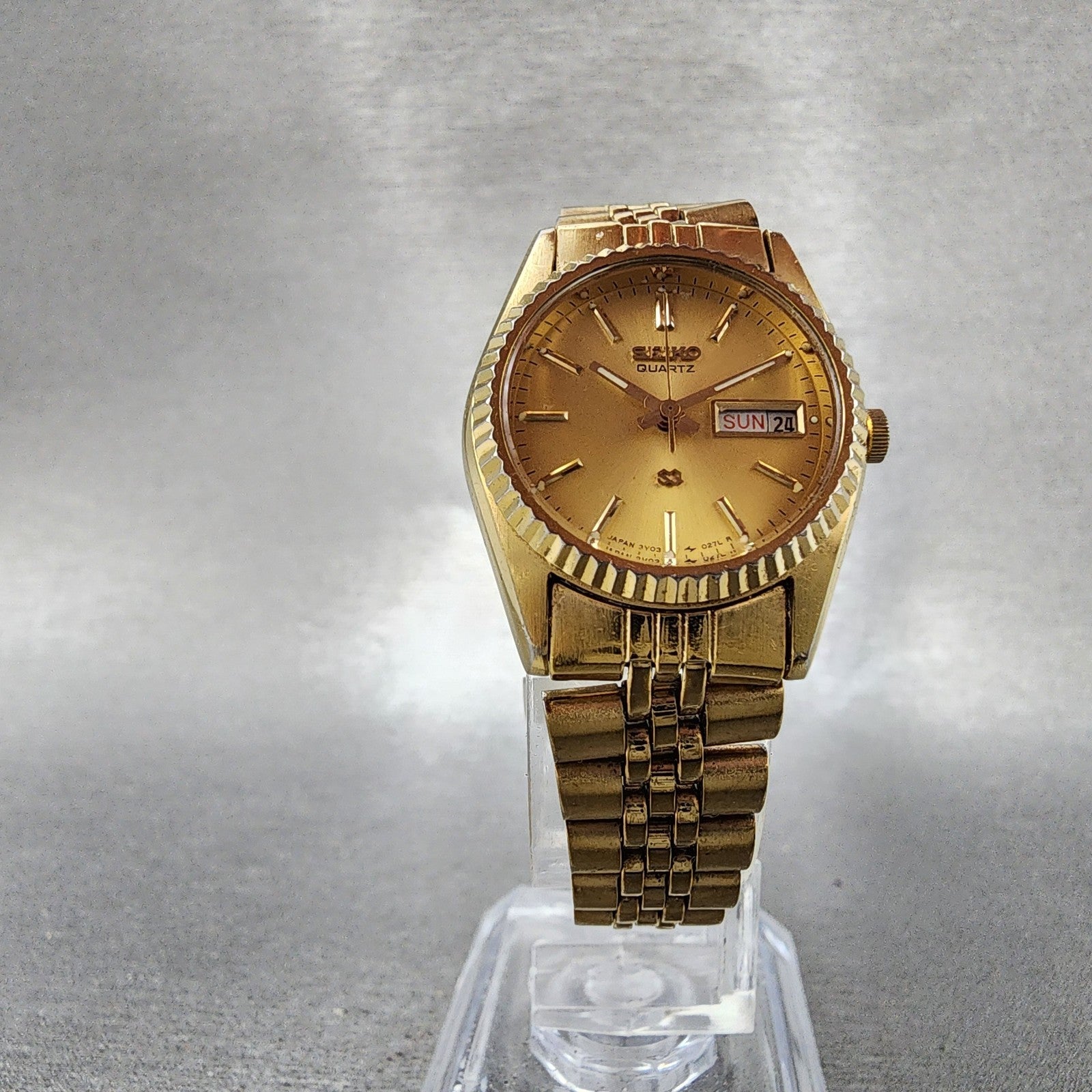 Seiko SQ Watch Women 24mm Gold Dial Gold Tone Daydate 24mm Round New Battery NBG6