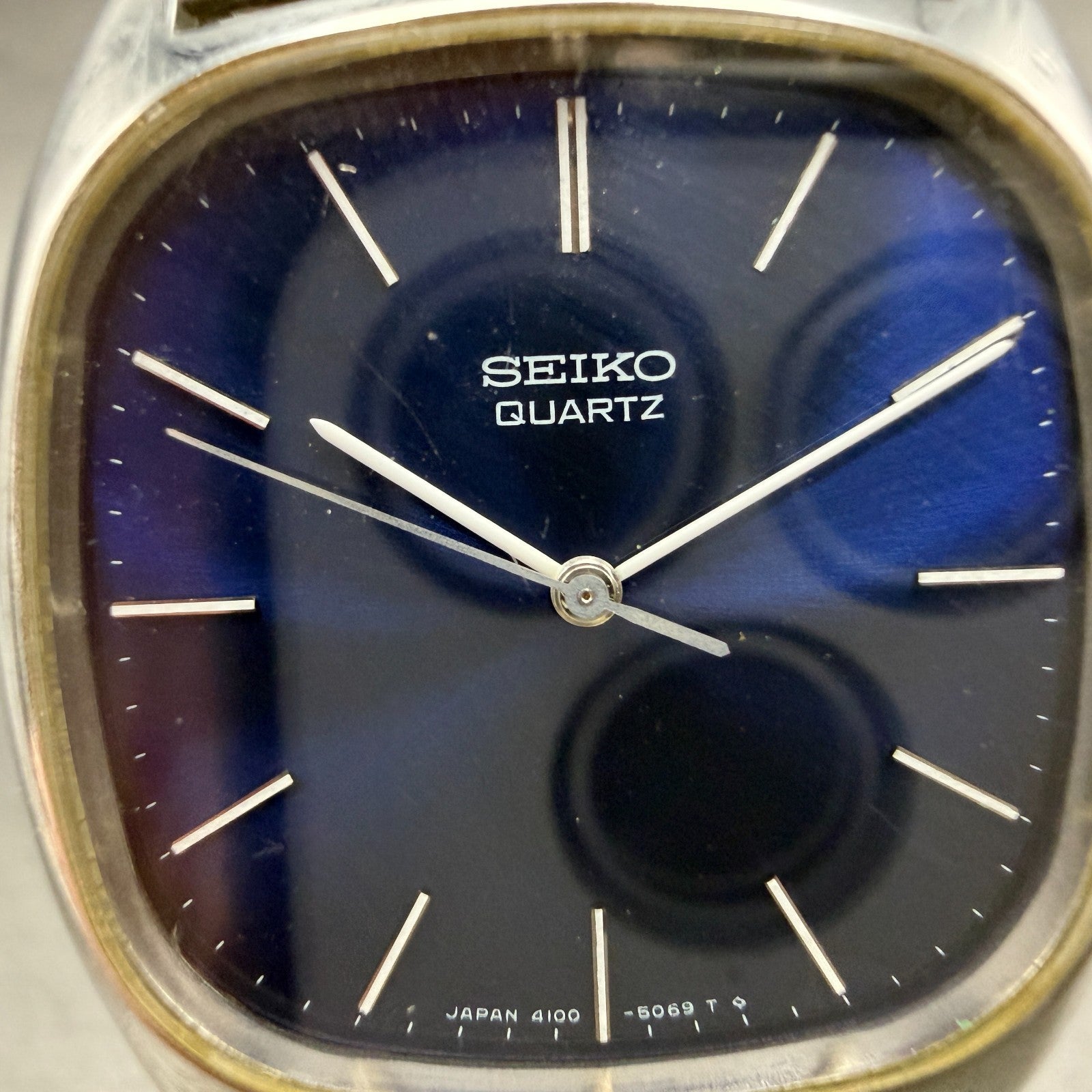 Seiko Watch Men 32mm Blue Dial Silver Tone Rectangle 4100-5069 New Battery VTG1