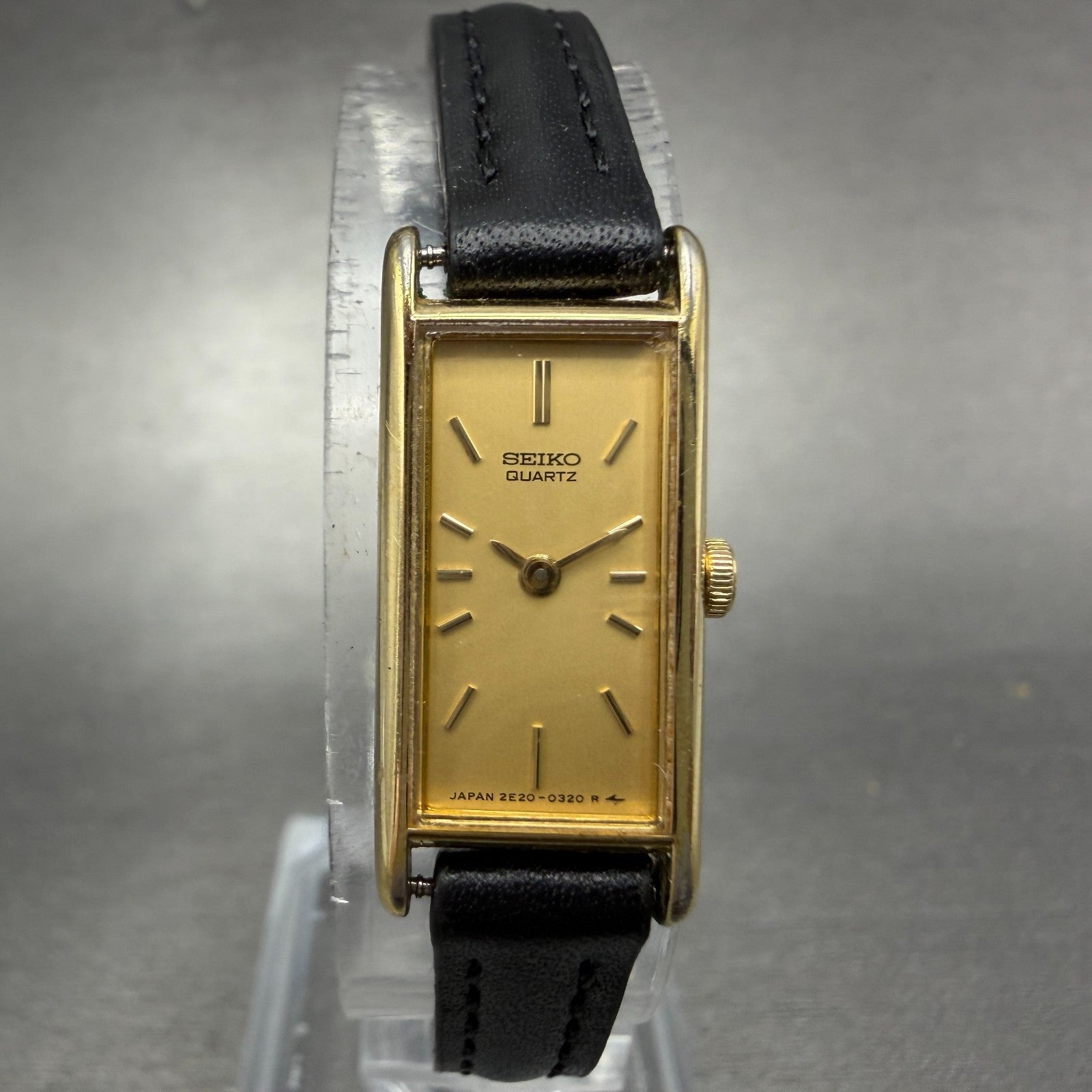 Seiko Tank Watch Women 12mm Champagne Dial Gold Tone 2E20-5239 New Battery NJHD0