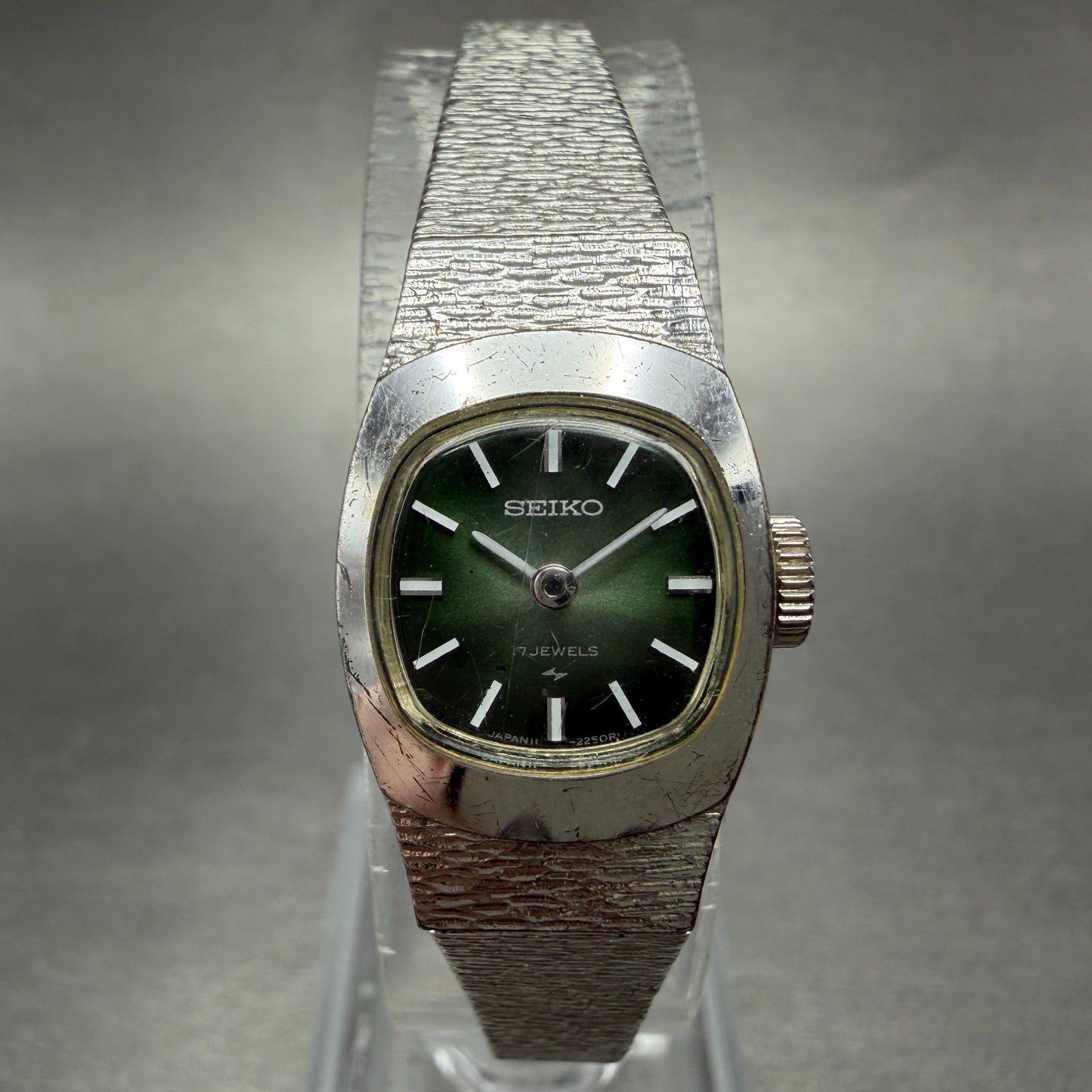 Seiko Watch Women 15mm Green Dial Silver Tone Manual Rectangle 11-3380 Runs0