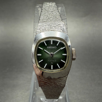 Seiko Watch Women 15mm Green Dial Silver Tone Manual Rectangle 11-3380 Runs0