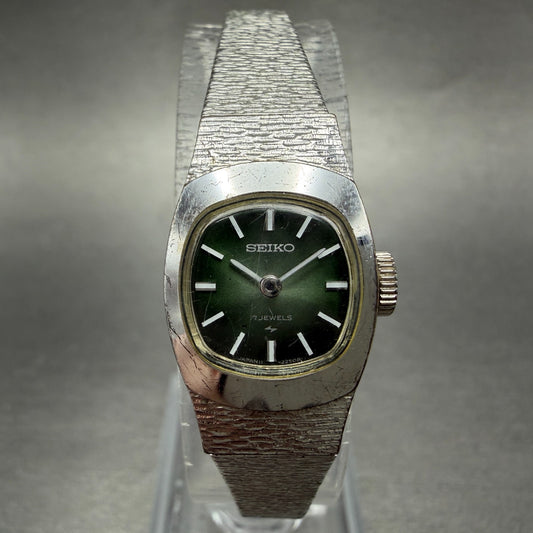 Seiko Watch Women 15mm Green Dial Silver Tone Manual Rectangle 11-3380 Runs0