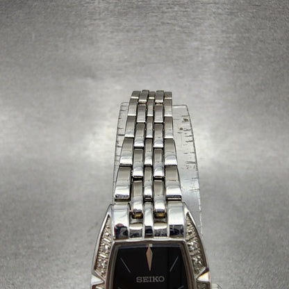 Seiko Solar Tank Watch Women 18mm Black Dial Silver Tone V1150an0 Runs4