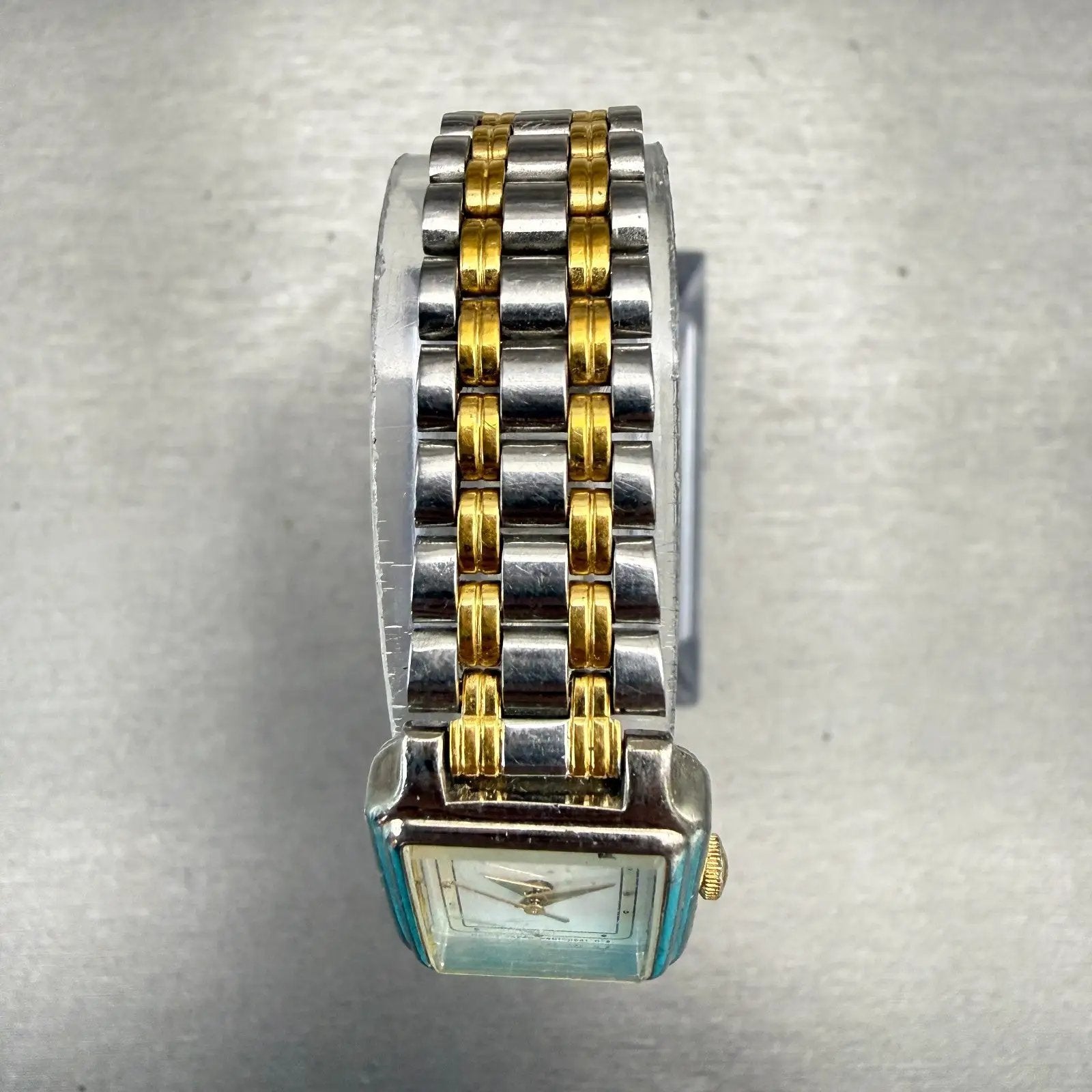 Seiko Watch Women 17mm White Dial Two Tone Rectangle V401-5129 New Battery VTG4