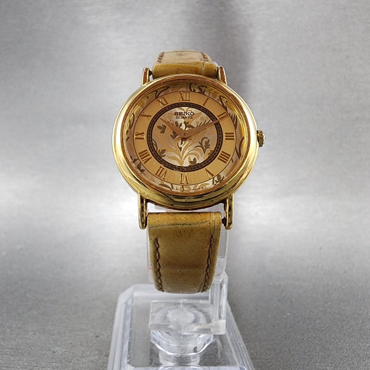Seiko Watch Women 26mm Gold Floral Dial Gold Tone Round 1n000d59 New Battery5