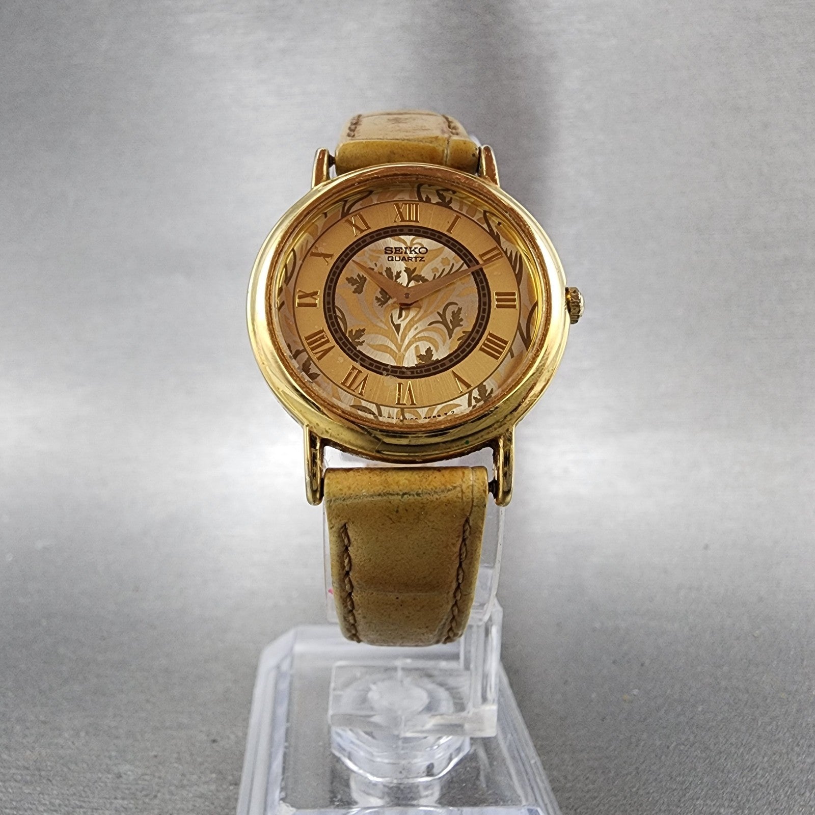 Seiko Watch Women 26mm Gold Floral Dial Gold Tone Round 1n000d59 New Battery5