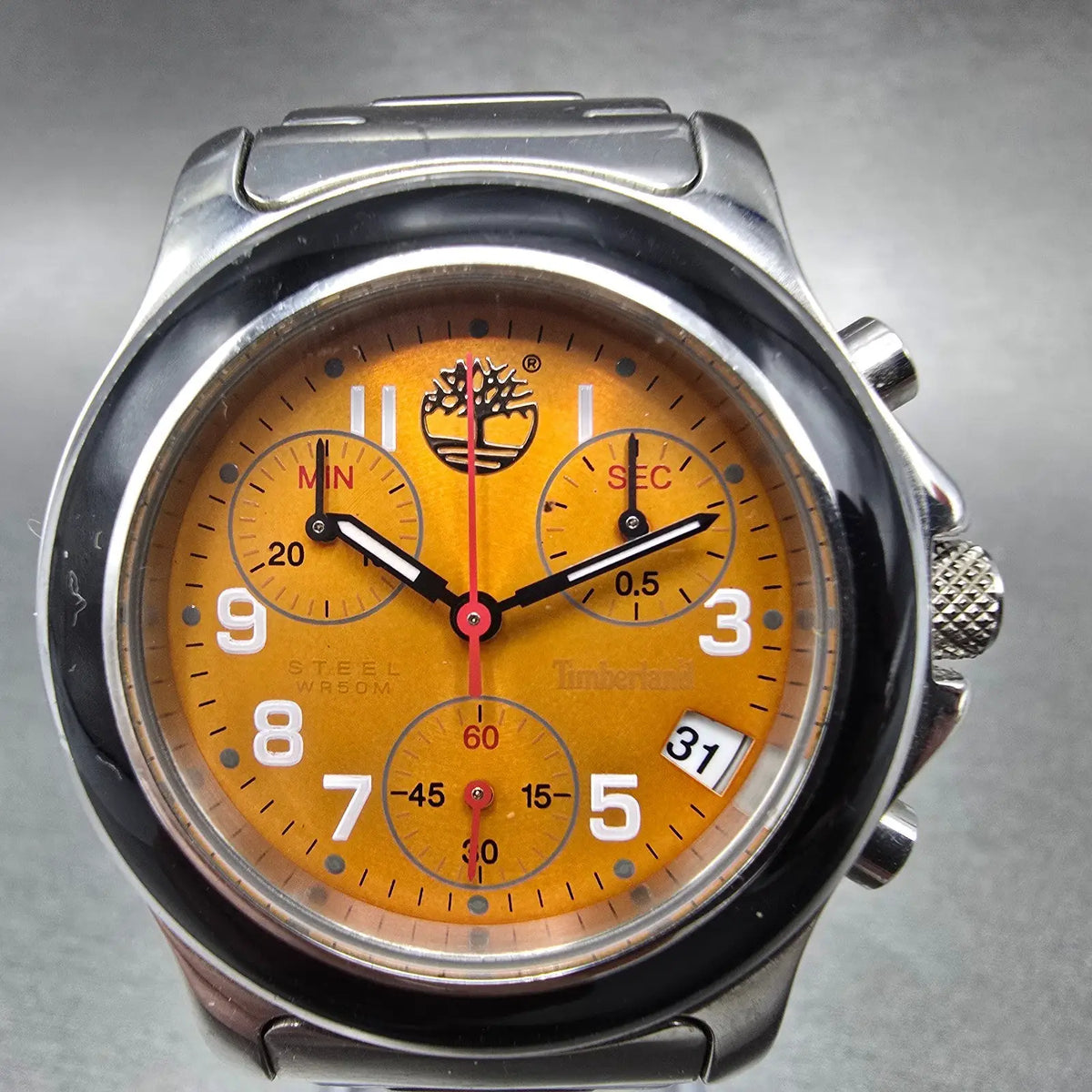 Timberland Chronograph Watch Men 35mm Orange Dial Steel Date Round New Battery0