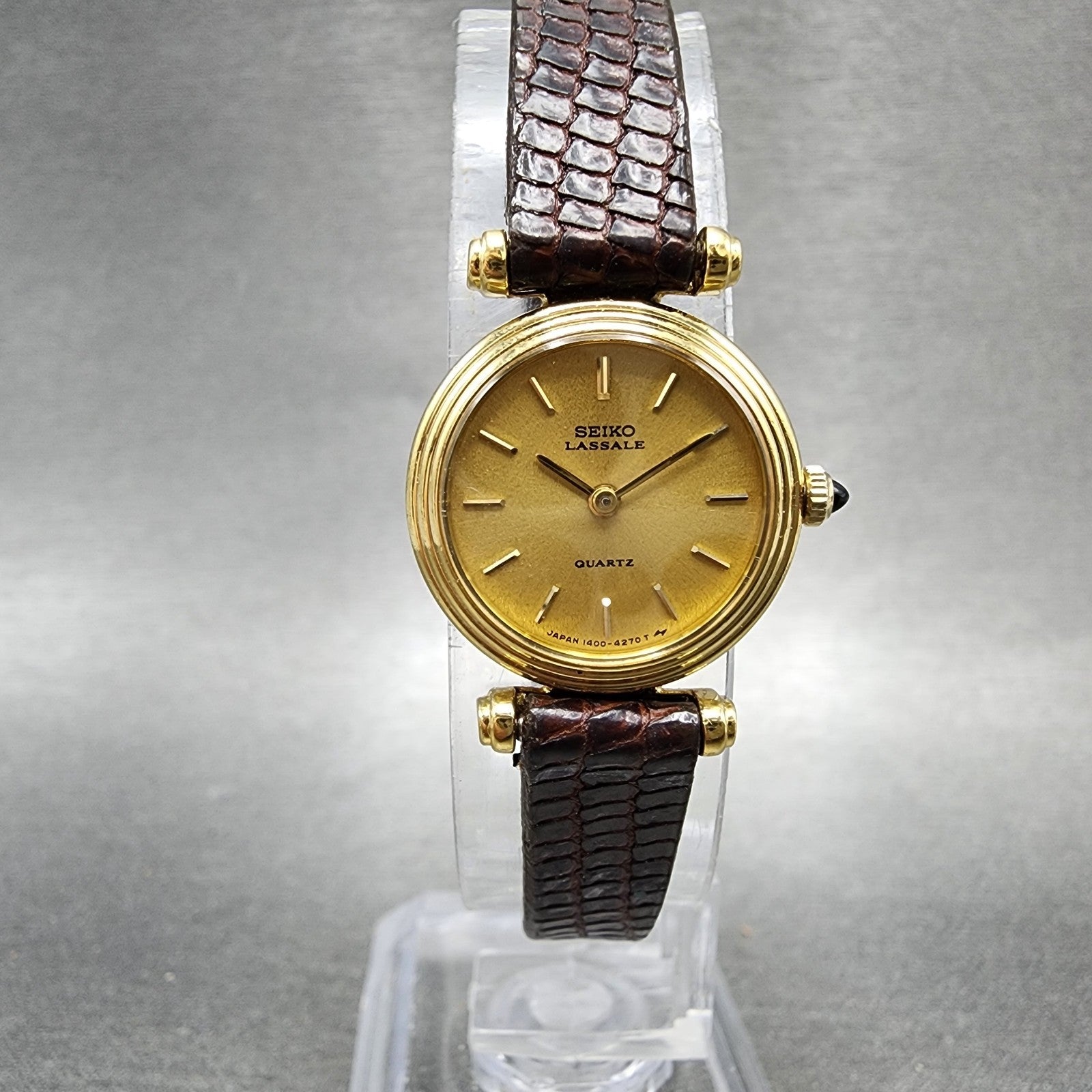 Seiko Lassale Watch Women 19mm Champagne Dial Gold Tone 14000888 New Battery0