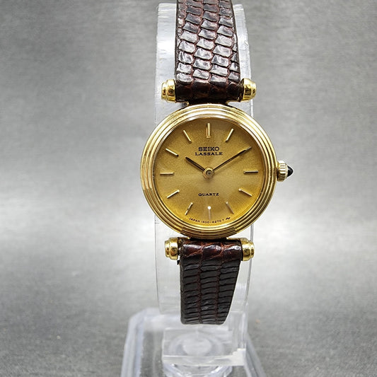 Seiko Lassale Watch Women 19mm Champagne Dial Gold Tone 14000888 New Battery0