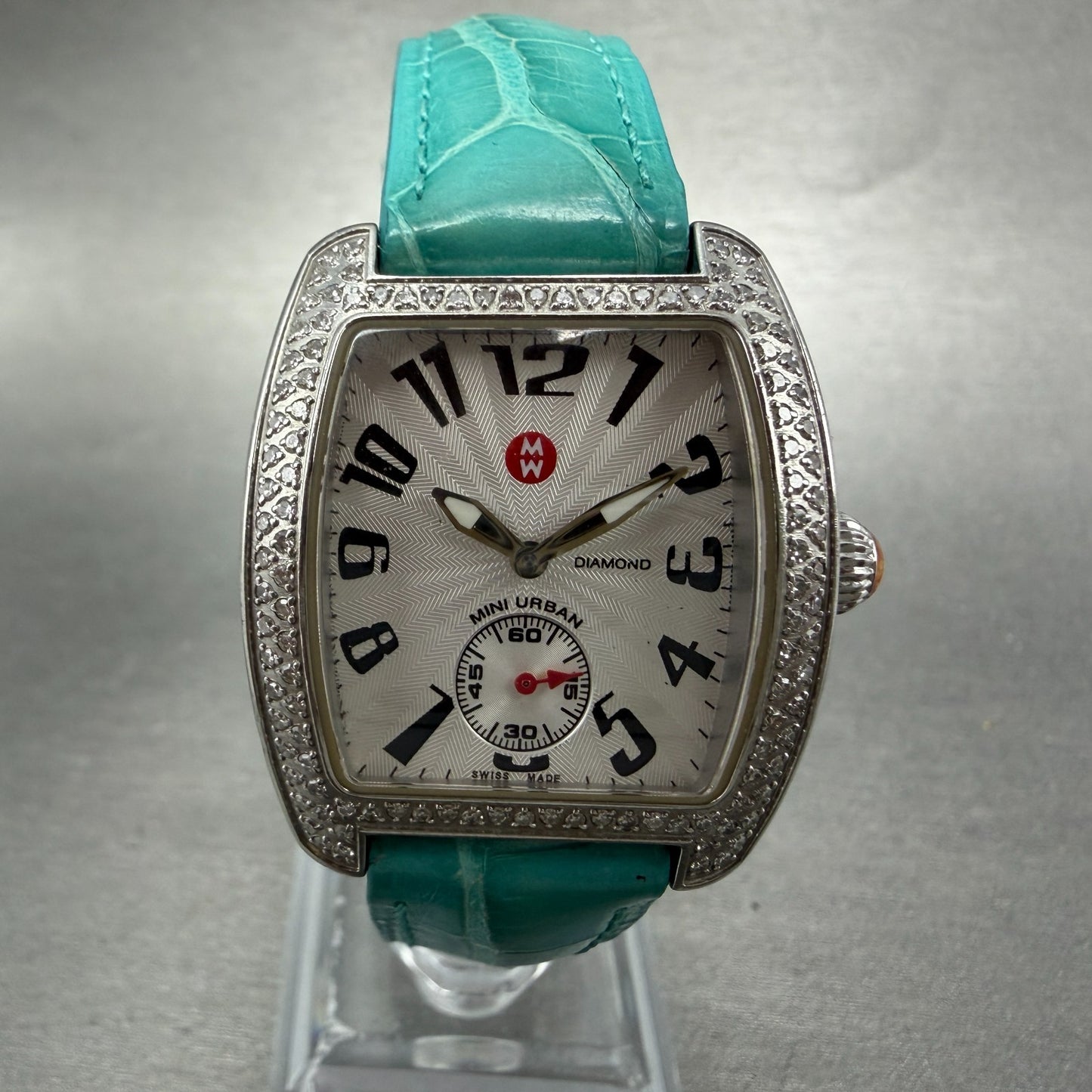 Michelle Mini Urban Watch Women 29mm White Dial Steel Diamond Bezel New Batt0