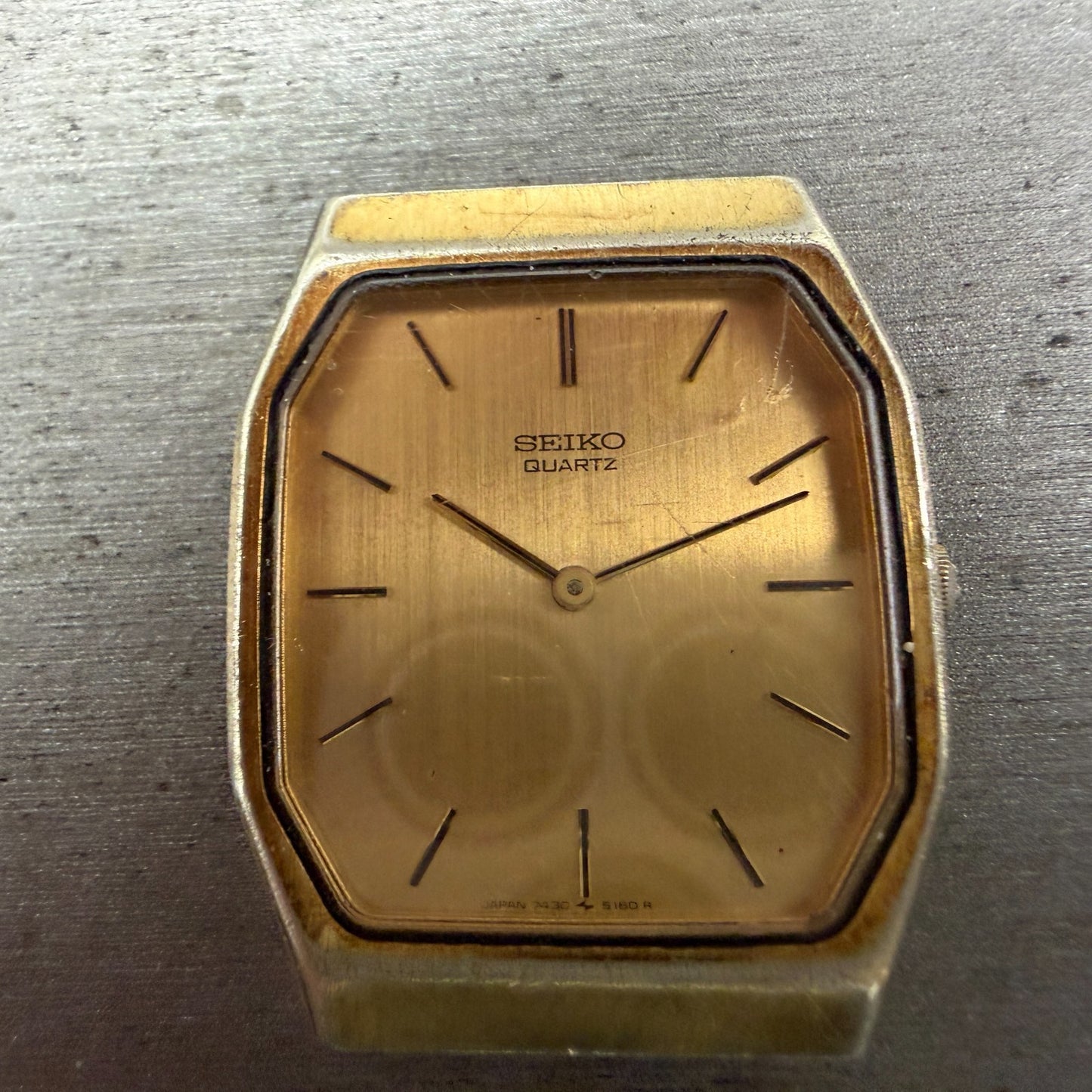 Seiko Tank Watch Men 28mm Champagne Dial Gold Tone Rectangle 7430-5089 PARTS2