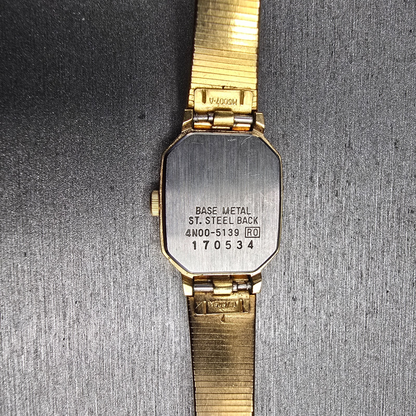 Seiko Watch Women 17mm Gold Dial Gold Tone Rectangle 4N00-5139 New Battery JP r210