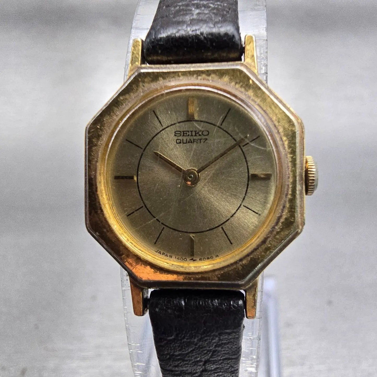Seiko Watch Women 19mm Gold Dial Gold Tone Octagon 1400-1149 New Battery Vintage0
