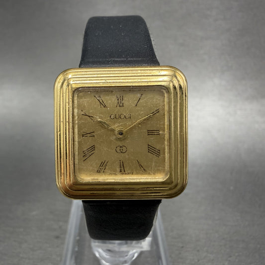 Gucci 5000L Watch Women 23mm Gold Dial Gold Plated Square New Battery Vintage0
