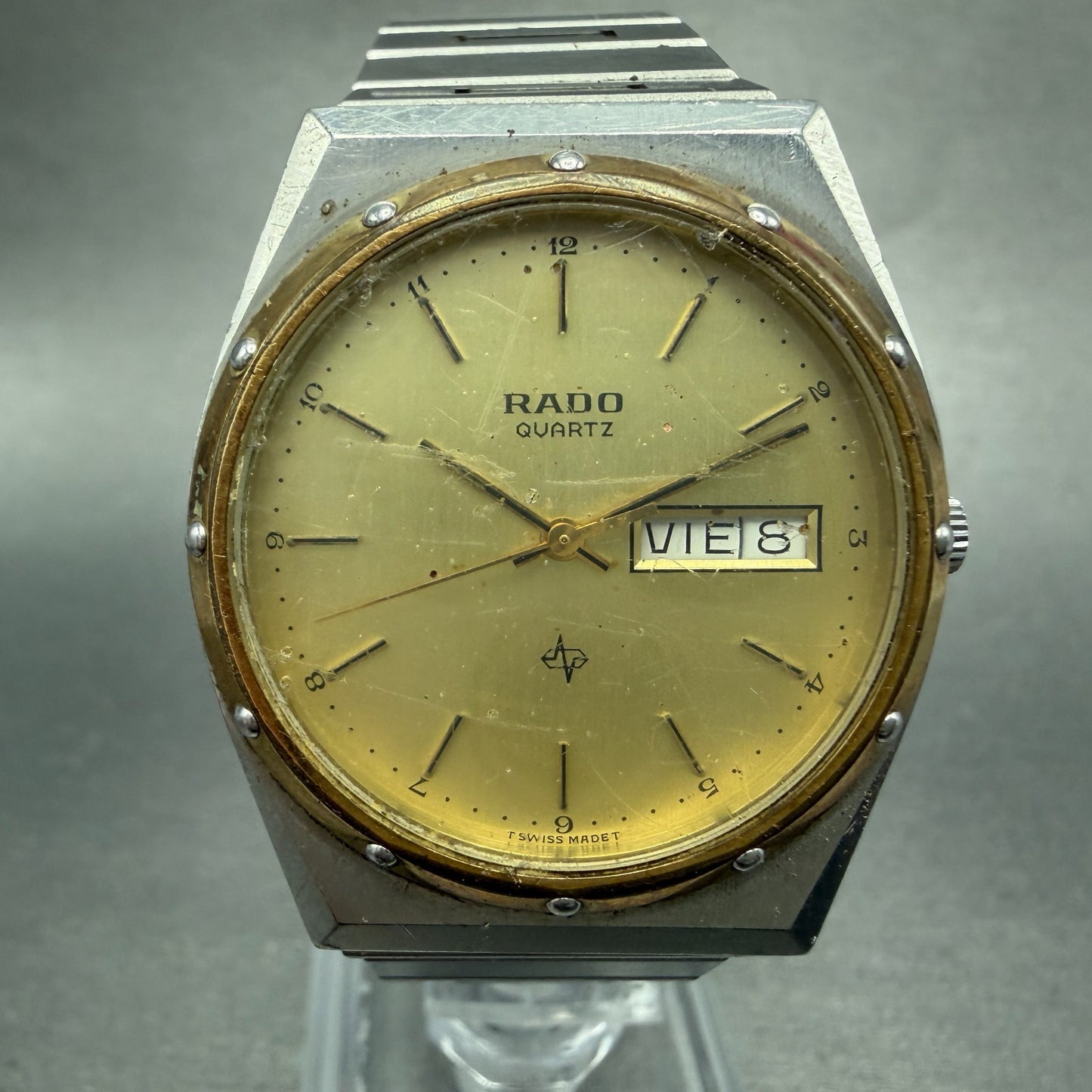 Rado Watch Men 33mm Champagne Dial Two Tone Daydate Round 114.3241.2 New Battery0