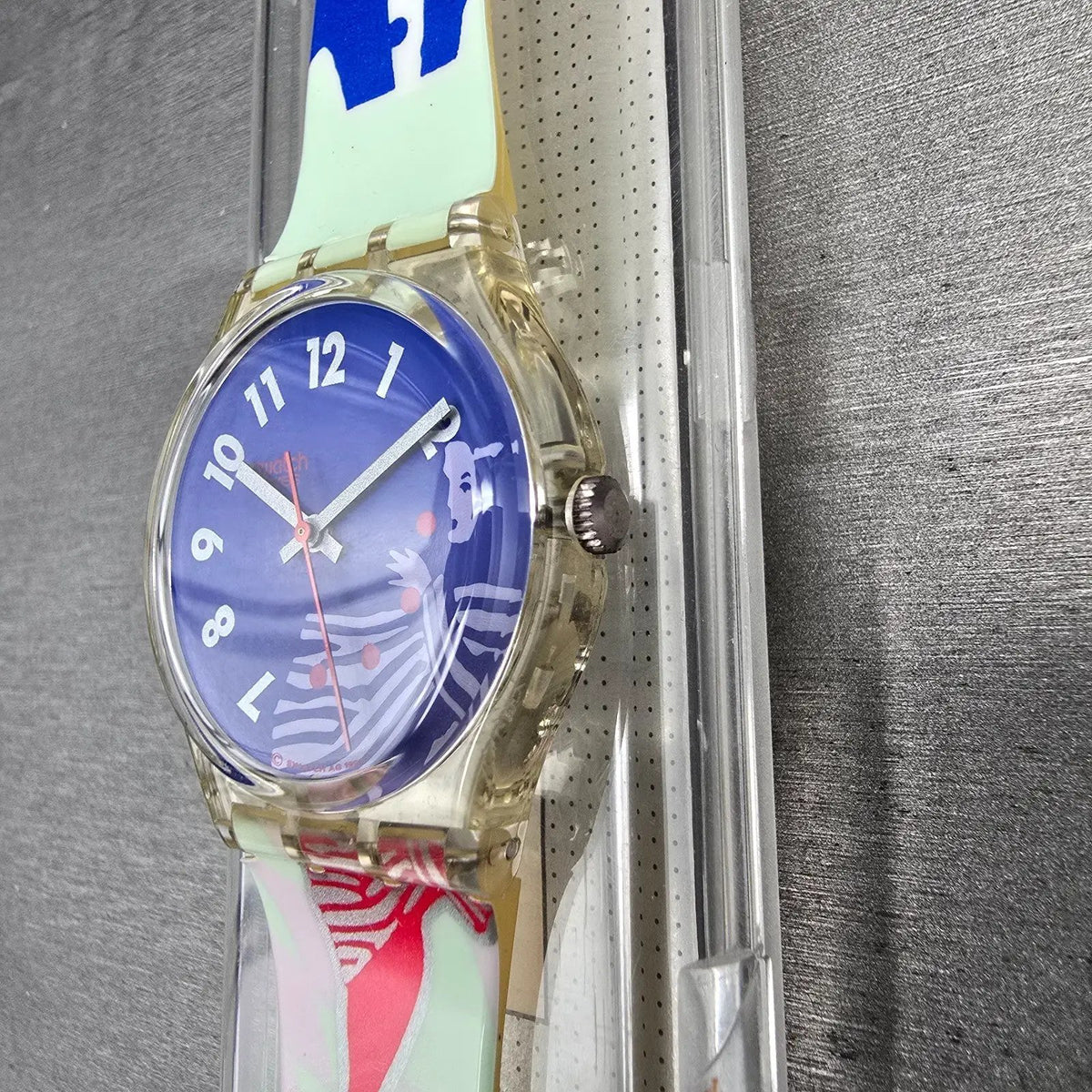 Swatch Gruau Watch Men 34mm Blue Dial Clear Case GK147 New Battery NOS4