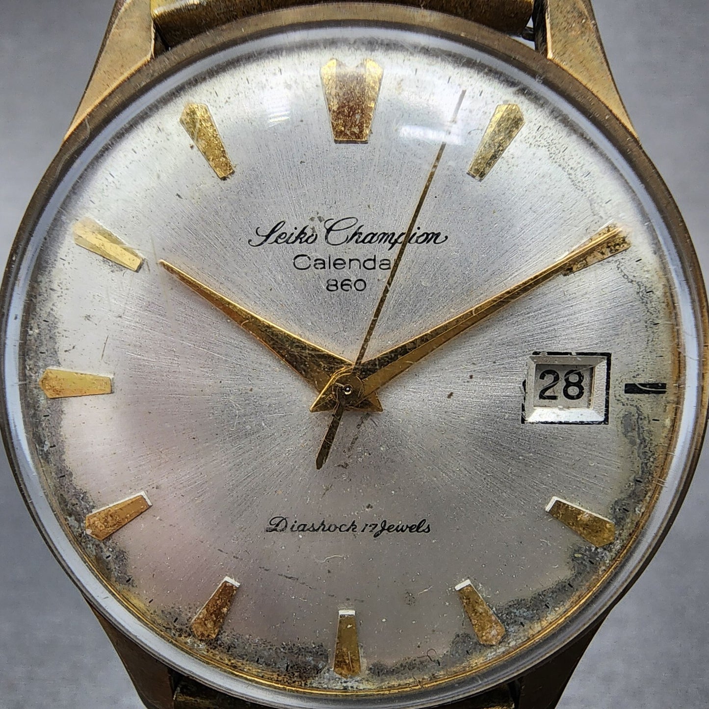 Seiko Champion Calender Watch Men 36mm Silver Dial Gold Tone Date Manual PARTS