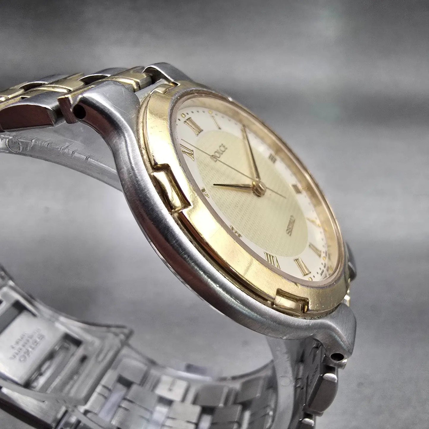 Seiko Dolce Watch Men 33mm Champagne Dial Two Tone Round 5E31-6D40 New Battery3