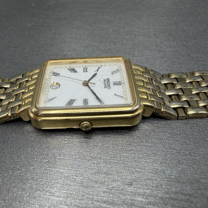 Seiko Tank Watch Men 26mm White Dial Gold Tone Date 7N225A10 New Battery READ!!3