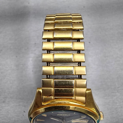Seiko Watch Men 37mm Black Dial Gold Tone Daydate Round 7N43-9048 New Battery4