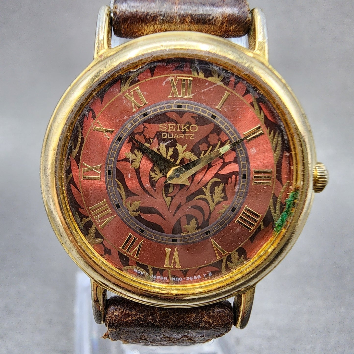 Seiko Watch Women 26mm Red Floral Dial Gold Tone Round 1n000d59 New Battery1