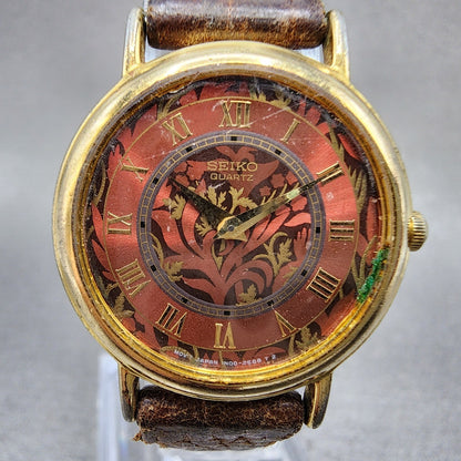 Seiko Watch Women 26mm Red Floral Dial Gold Tone Round 1n000d59 New Battery1
