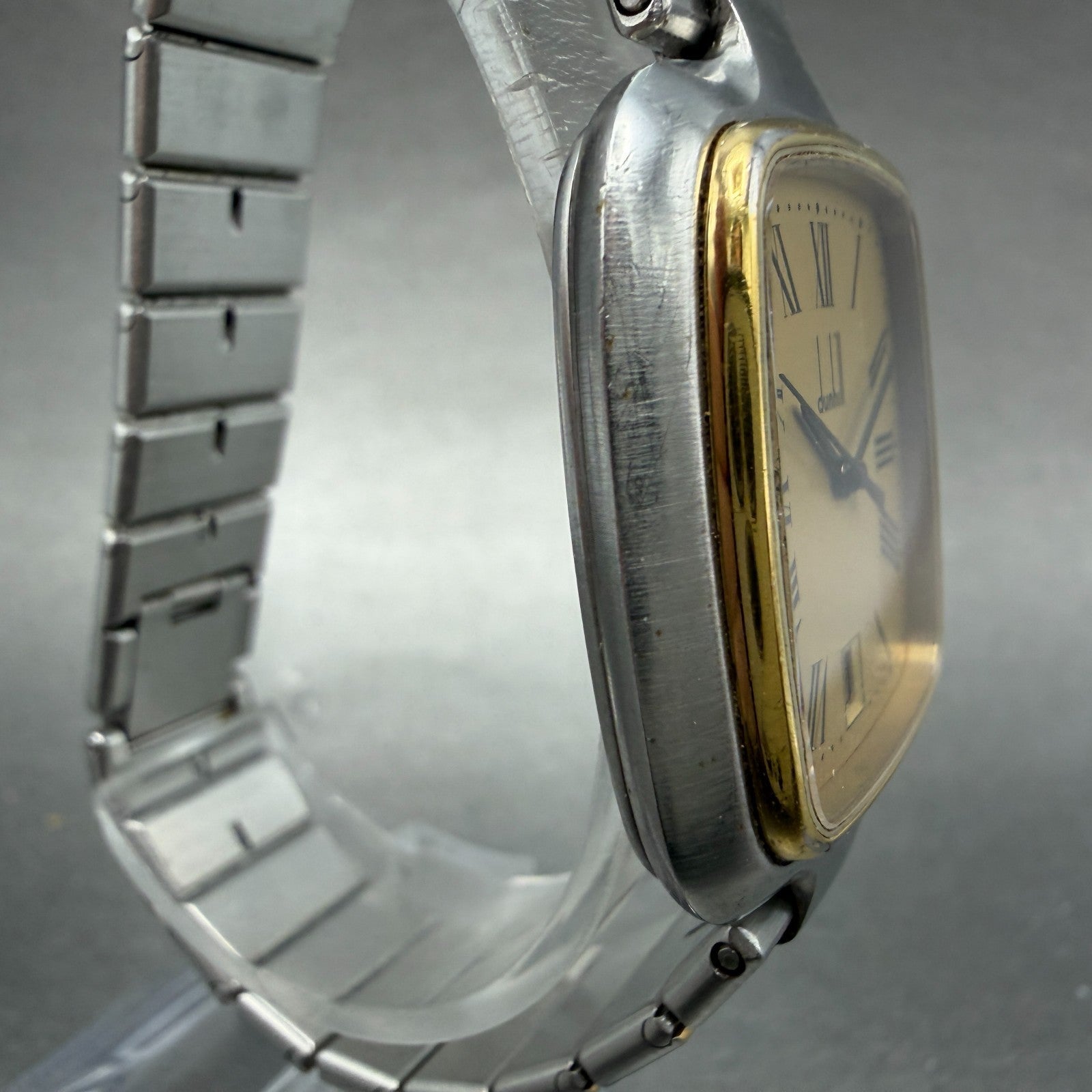 Dunhill Millennium Watch Men 31mm Gold Dial Two Tone Date Rectangle New Battery3