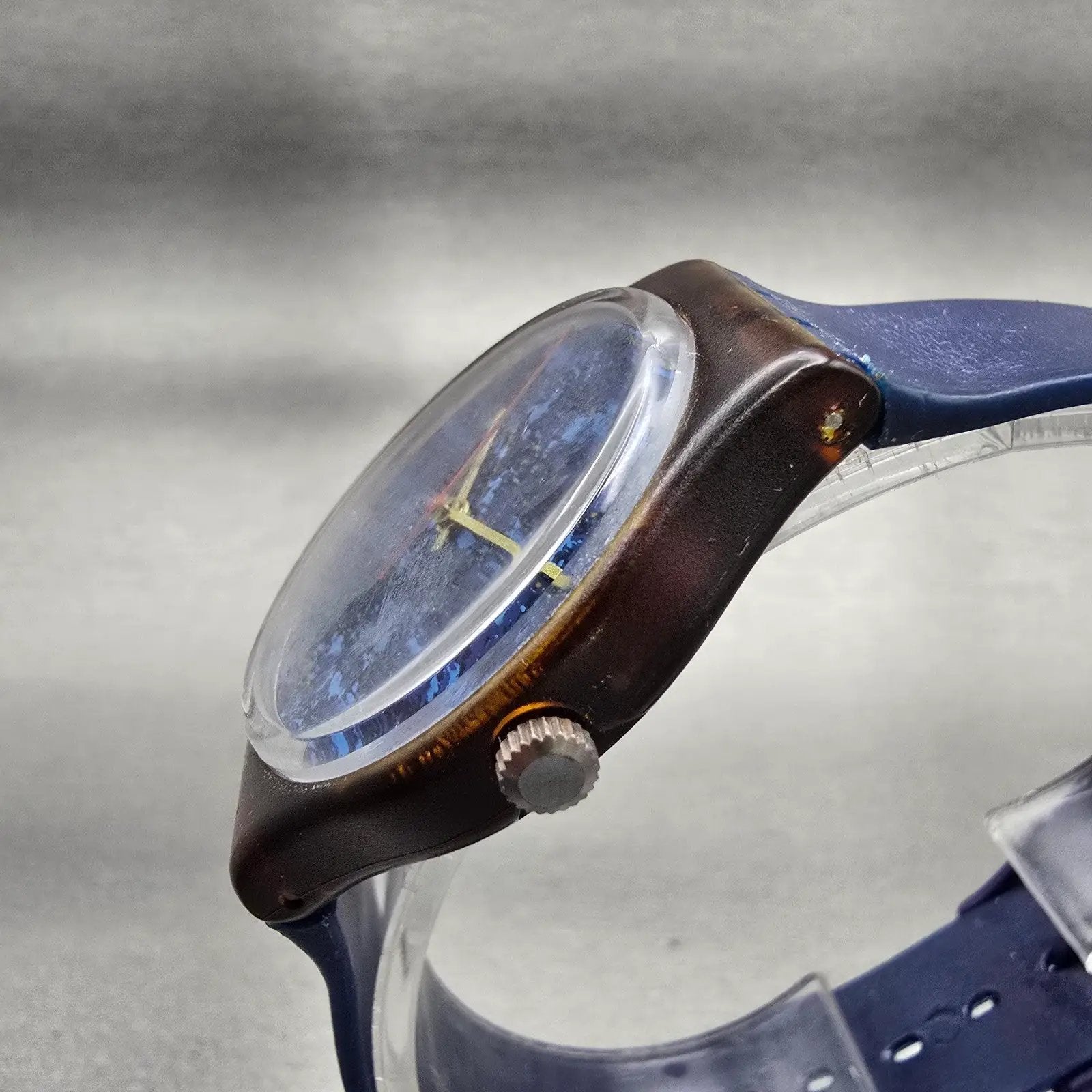 Swatch Gent LAZULI Watch Men 34mm Blue Dial Brown Case GF101 New Battery VTG2