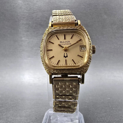 Bulova Accutron Watch Women 23mm Gold Dial 10K Gold Plated Rectangle New Battery5
