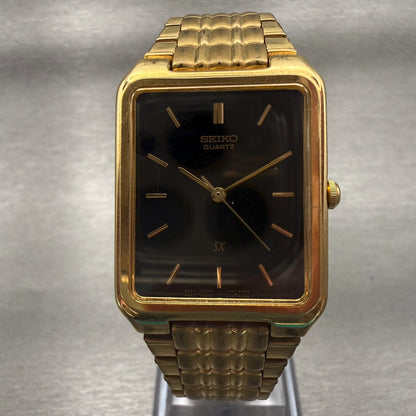 Seiko SX Watch Men 26mm Black Dial Gold Tone Rectangle V701-5J00 New Battery0