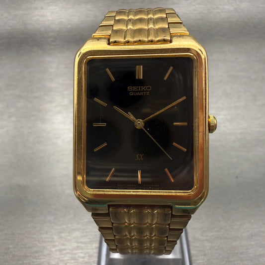 Seiko SX Watch Men 26mm Black Dial Gold Tone Rectangle V701-5J00 New Battery0