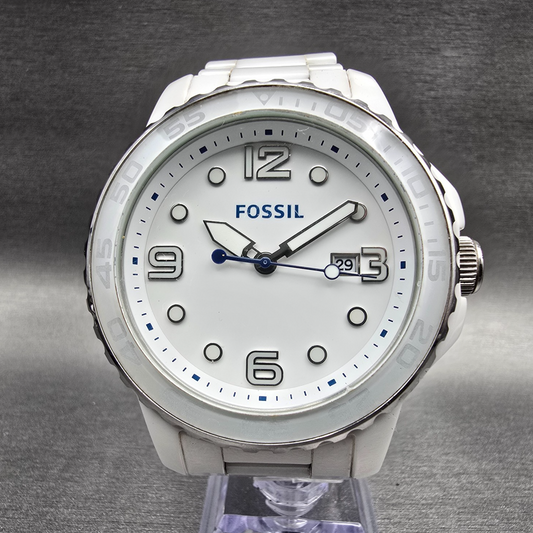 Fossil Dive Watch Womens 48mm White Dial Two Tone Date Round CE-5009 New Battery0