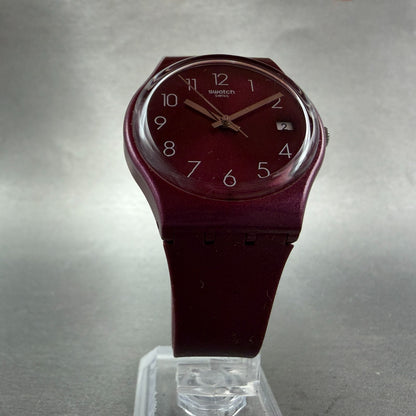 Swatch Redbaya Watch Men Purple Dial Purple Tone Date Round GR405 New battery5