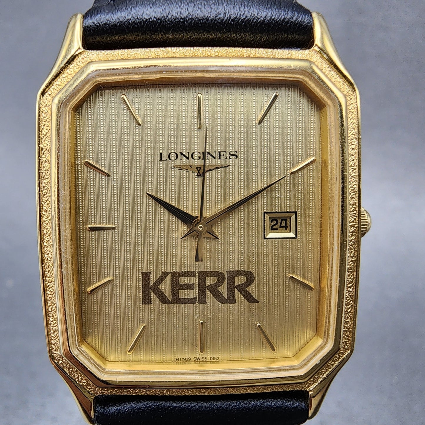 Longines Tank Watch Men 28mm Gold Dial Gold Tone Date Rectangle New Battery VTG1