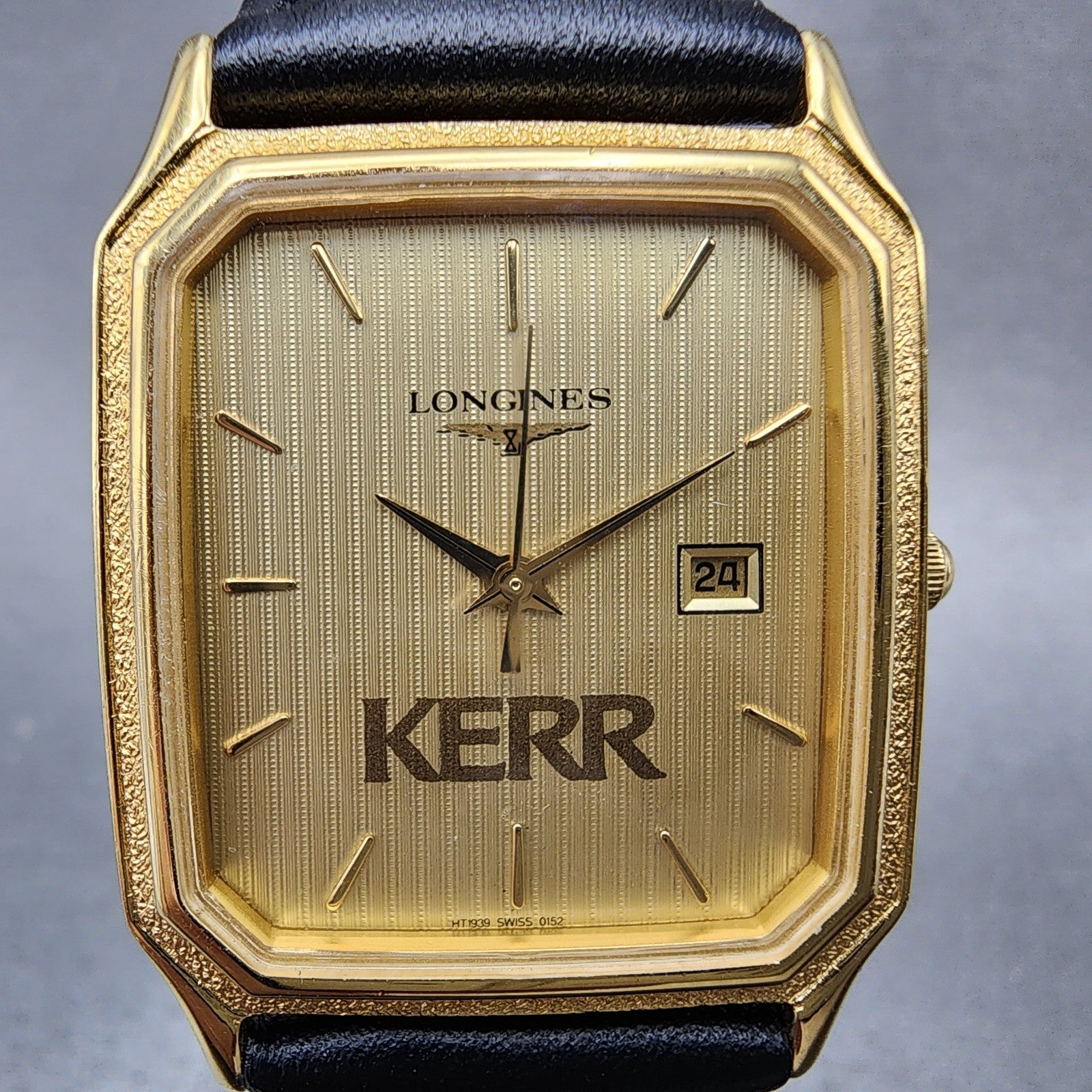 Longines Tank Watch Men 28mm Gold Dial Gold Tone Date Rectangle New Battery VTG1