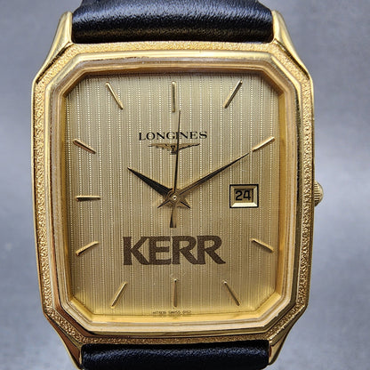 Longines Tank Watch Men 28mm Gold Dial Gold Tone Date Rectangle New Battery VTG1