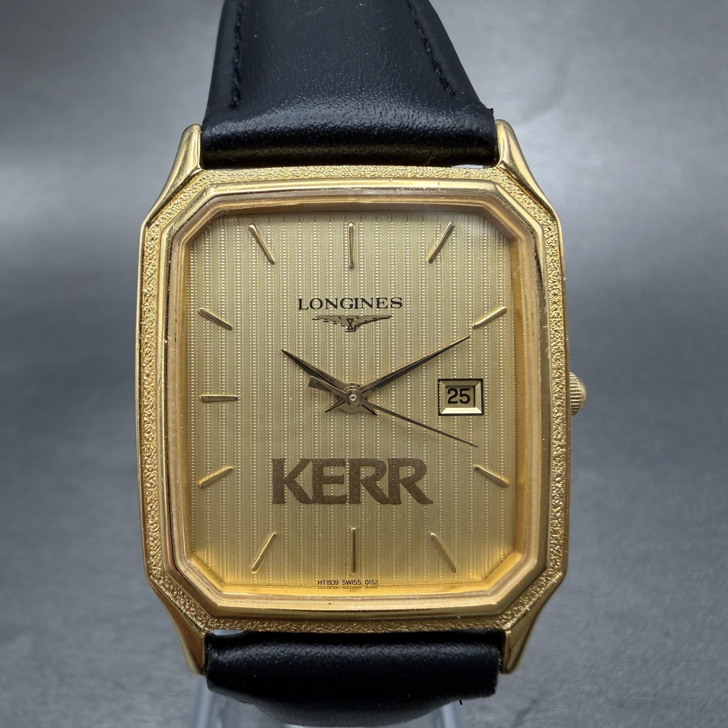 Longines Tank Watch Men 28mm Gold Dial Gold Tone Date Rectangle New Battery0
