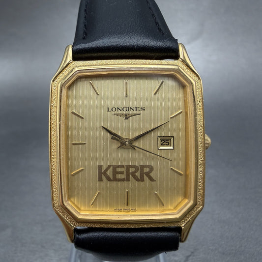 Longines Tank Watch Men 28mm Gold Dial Gold Tone Date Rectangle New Battery0