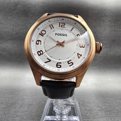 Fossil Watch Men 46mm White Dial Rose Gold Tone Round BQ2245 New Battery Leather5