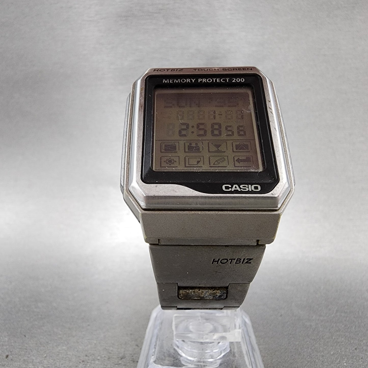 Casio HotBiz Watch Men 35mm Digital Silver Tone Rectangle VDB2100 New Battery5