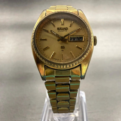 Seiko SQ Watch Women 24mm Gold Dial Gold Tone Daydate Round 8523-0050 New Batt5