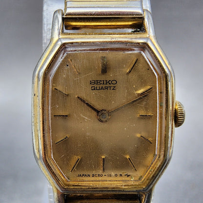 Seiko Watch Women 16mm Champagne Dial Gold Tone 2c20-5769 New Battery