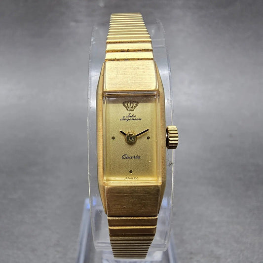 Jules Jurgensen Watch Women 11mm Gold Dial Gold Tone Rectangle New Battery VTG0